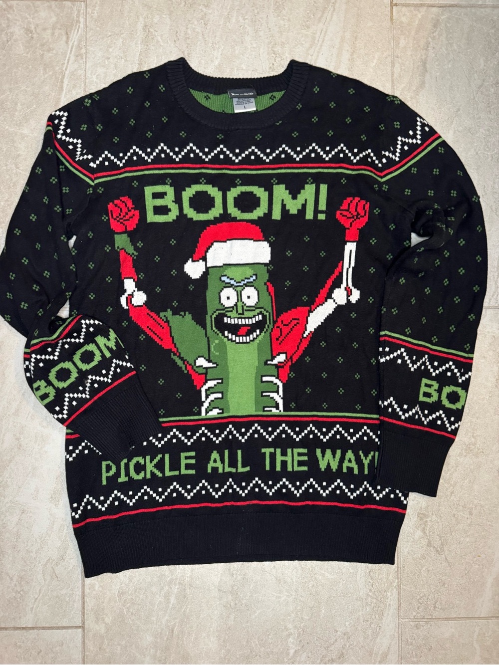 Holiday Pickle Graphic Crewneck Sweater - Black/Green